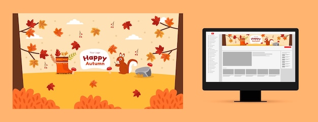 Arte plano del canal de youtube para la celebración de otoño