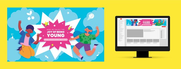Arte plano del canal de youtube del día internacional de la juventud.