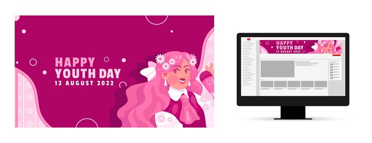 Vector gratuito arte plano del canal de youtube del día internacional de la juventud.