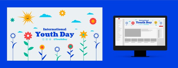 Arte plano del canal de youtube del día internacional de la juventud.