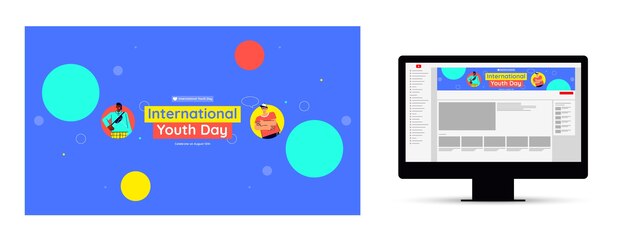 Arte plano del canal de youtube del día internacional de la juventud.