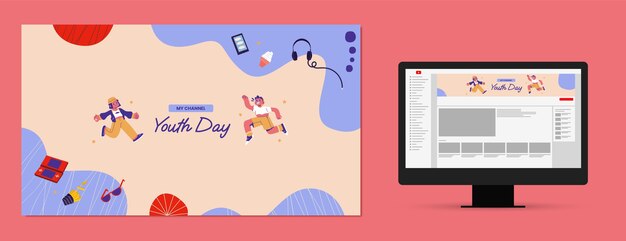 Arte plano del canal de youtube para el día internacional de la juventud.