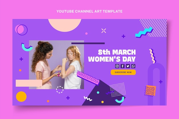 Arte plano del canal de youtube del día internacional de la mujer.