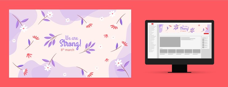 Vector gratuito arte plano del canal de youtube del día internacional de la mujer.