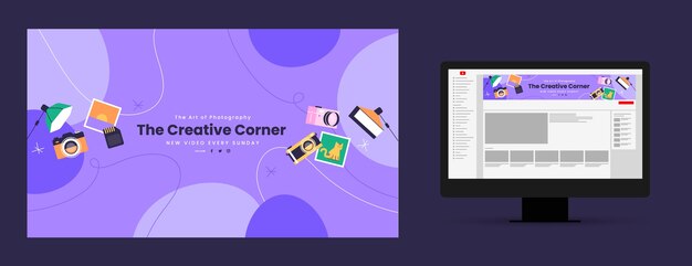 Vector gratuito arte plano del canal de youtube para el día mundial de la fotografía.