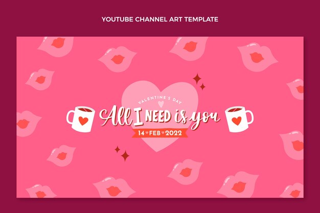 Arte plano del canal de youtube del día de san valentín