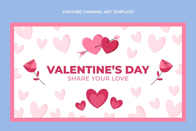 Vector gratuito arte plano del canal de youtube del día de san valentín