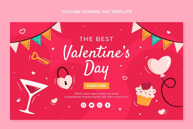 Arte plano del canal de youtube del día de san valentín