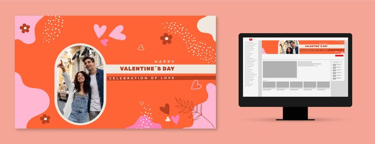 Vector gratuito arte plano del canal de youtube del día de san valentín