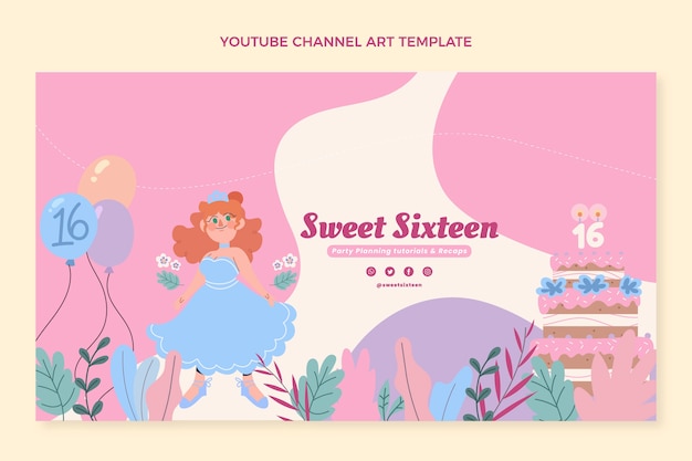 Vector gratuito arte plano del canal de youtube dulce dieciséis