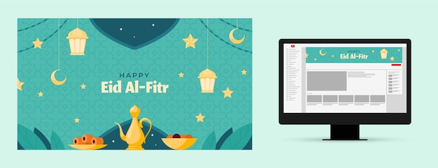 Arte plano del canal de youtube de eid al-fitr