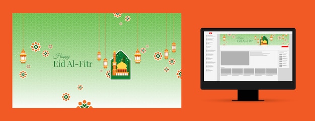 Arte plano del canal de youtube de eid al-fitr