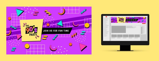 Arte plano del canal de youtube de la fiesta de los 90