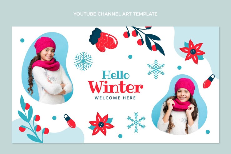 Vector gratuito arte plano del canal de youtube de invierno