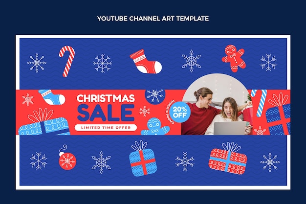 Arte plano del canal de youtube de navidad