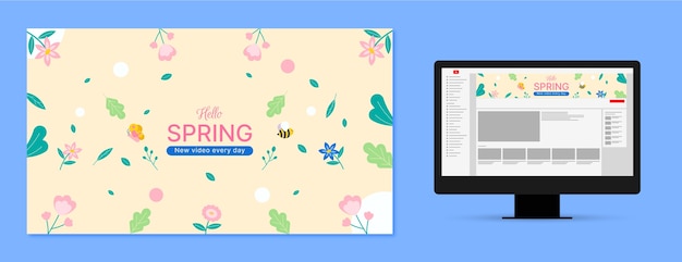 Arte plano del canal de youtube para la primavera.