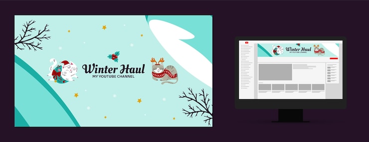 Vector gratuito arte plano del canal de youtube para la temporada de invierno.