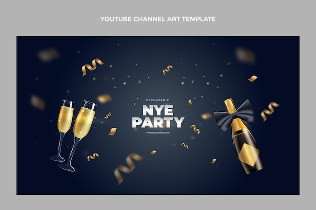 Vector gratuito arte realista del canal de youtube de año nuevo