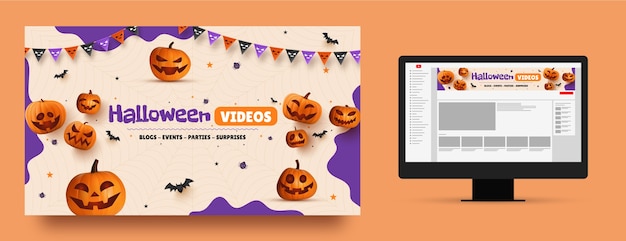 Vector gratuito arte realista del canal de youtube para la celebración de halloween