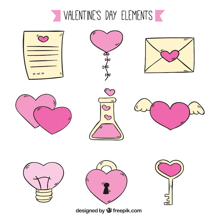 Vector gratuito artículos amarillos y rosas para el día de san valentín
