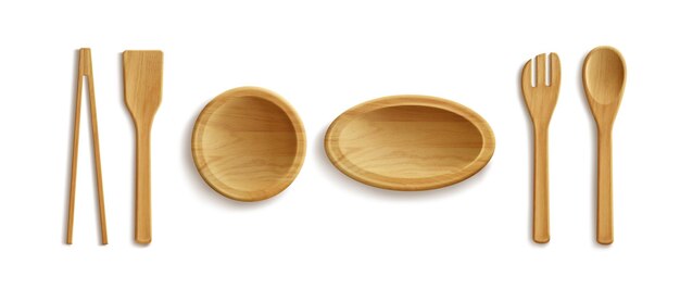 Artículos de cocina de madera para cocinar y comer alimentos