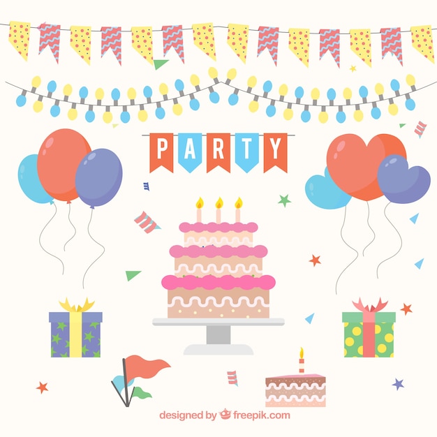 Artículos decorativos listos para la fiesta de cumpleaños