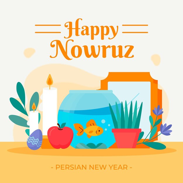 Artículos ilustrados happy nowruz de diseño plano