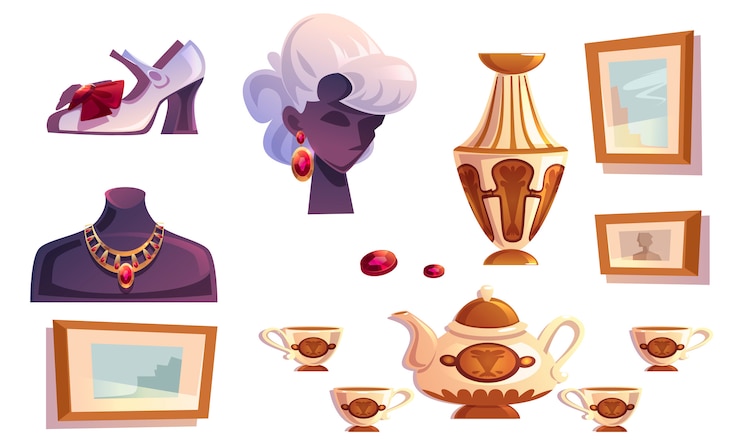 Vector gratuito artículos de lujo, joyas de oro femeninas, jarrón, fotos
