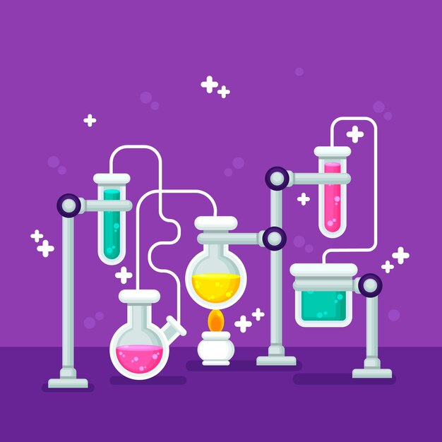 Artículos de papelería de laboratorio de ciencias de diseño plano