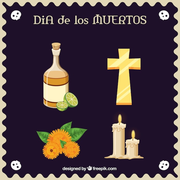 Vector gratuito artículos planos para celebrar el día de los muertos