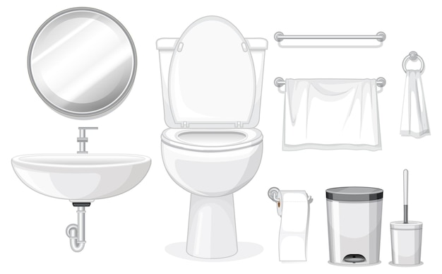 Artículos sanitarios sobre fondo blanco.