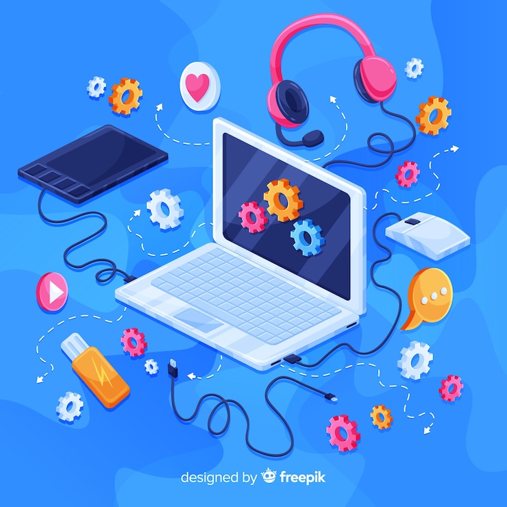 Vector gratuito artículos de tecnología sin gravedad