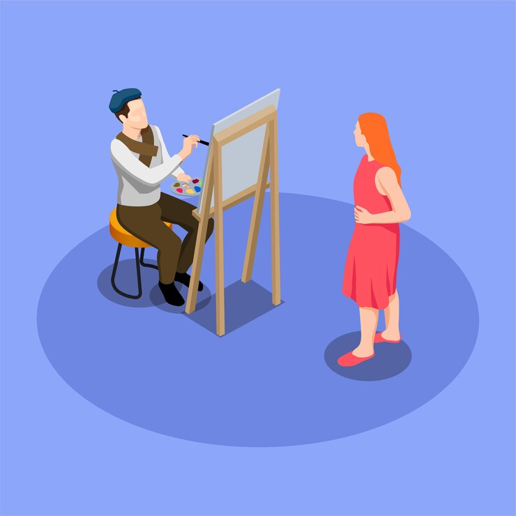 Vector gratuito artista callejero durante la pintura del retrato de mujer