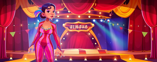 Artista de circo femenina en el fondo de la arena