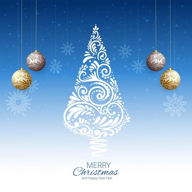 Artística hermosa tarjeta de celebración del árbol de Navidad sobre fondo azul
