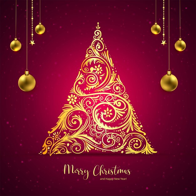 Artística hermosa tarjeta de celebración del árbol de Navidad sobre fondo rojo