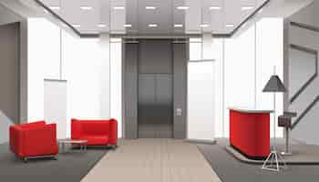 Vector gratuito ascensor lobby interior realista