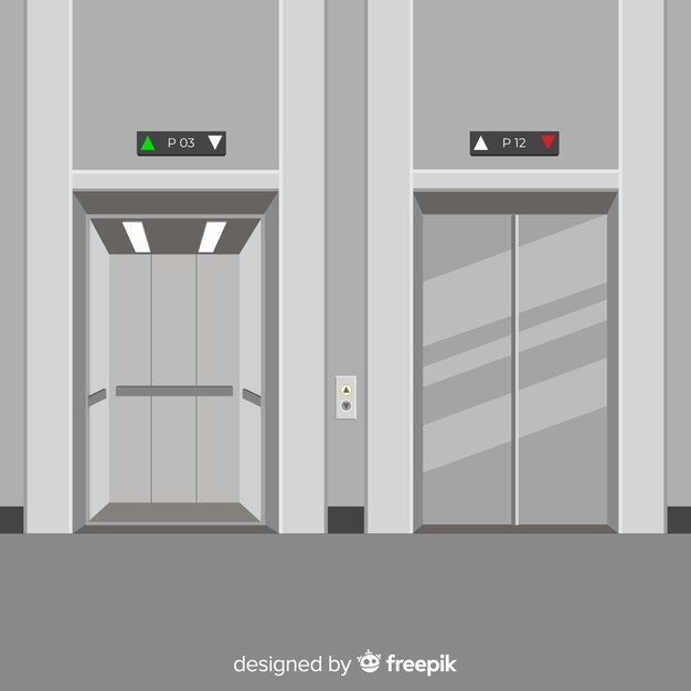 Ascensor con puerta abierta y cerrada en diseño flat