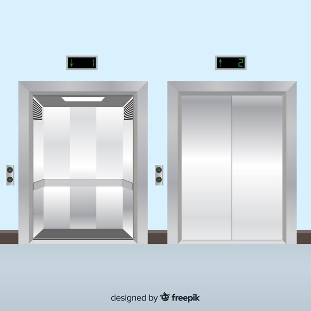 Ascensor con puerta abierta y cerrada en estilo flat