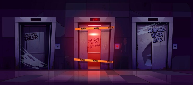 Vector gratuito ascensores rotos ascensor abandonado con puerta dañada