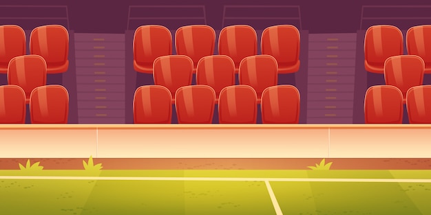 Vector gratuito asientos de plástico rojo en la tribuna del estadio deportivo