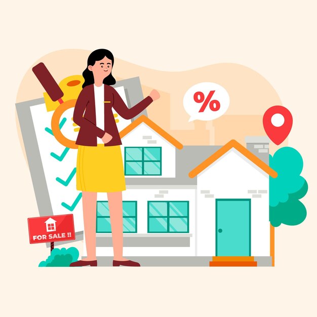 Asistencia inmobiliaria mujer ilustrada