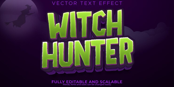 Vector gratuito asistente editable de efecto de texto de cazador de brujas y estilo de texto mágico