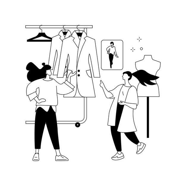 Asistente de tienda concepto abstracto ilustración vectorial Centro comercial tienda minorista compra boutique vendedora trabajo servicio al cliente consumidores elección mujer moda mercado metáfora abstracta