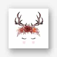 Vector gratuito astas de ciervo rosa otoño flor acuarela ilustración