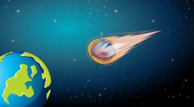Asteroide cayendo a la escena de la tierra