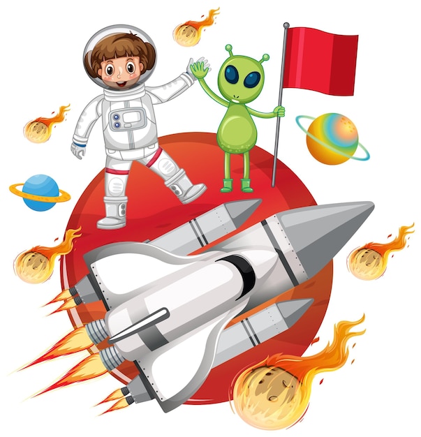 Astronauta aislado y alienígena en el planeta Marte