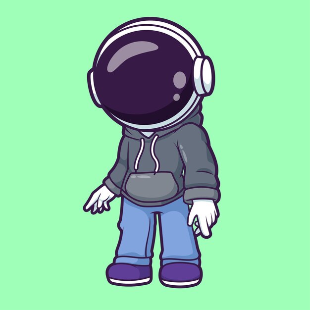 Astronauta con capucha y chaqueta de dibujos animados Ícono vectorial Ilustración de ciencia Vacaciones aisladas