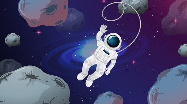 Astronauta en escena asteroide.