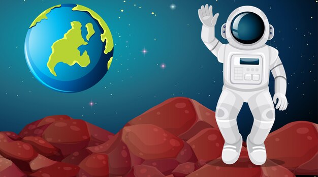 Astronauta en la escena del planeta alienígena